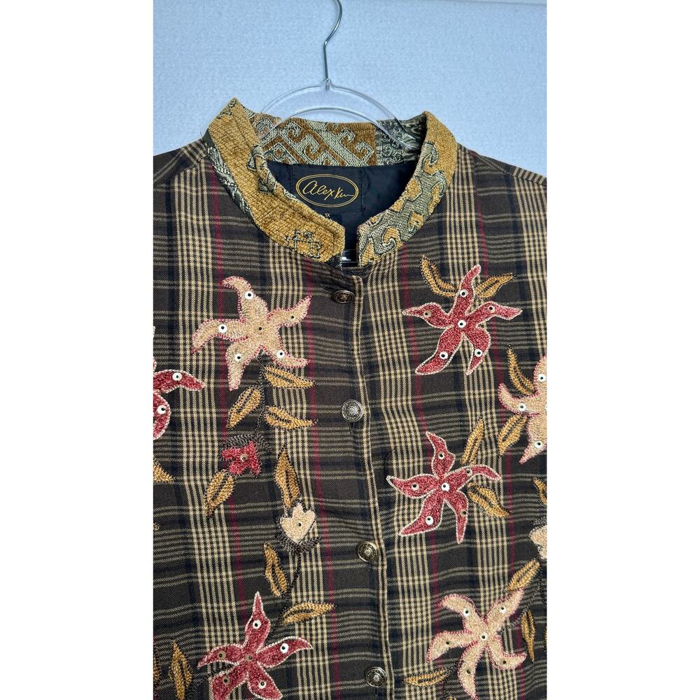 1990s Alex Kim Embroidered Plaid Jacket Women’s Plus Size 1X - Picture 14 of 16